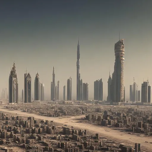 Prompt: abu dabi in a post apocalyptic, dystopian piture, high resolution