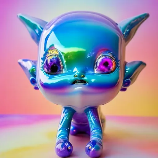 Prompt: Porcelain alien doll in the style of Lisa frank