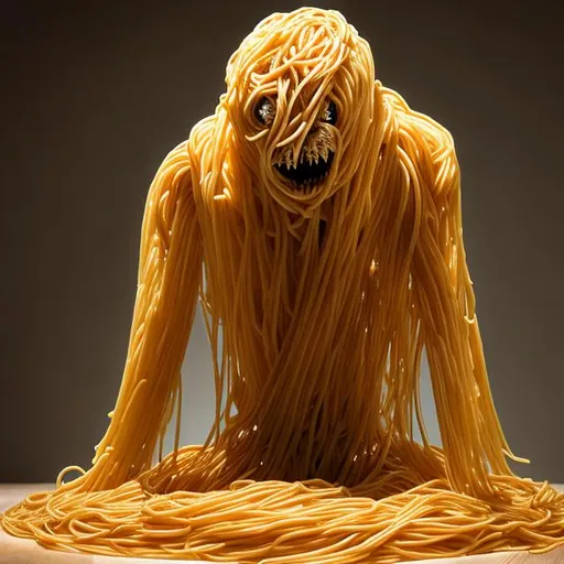 Prompt: A creature made of spaghetti that is a mother