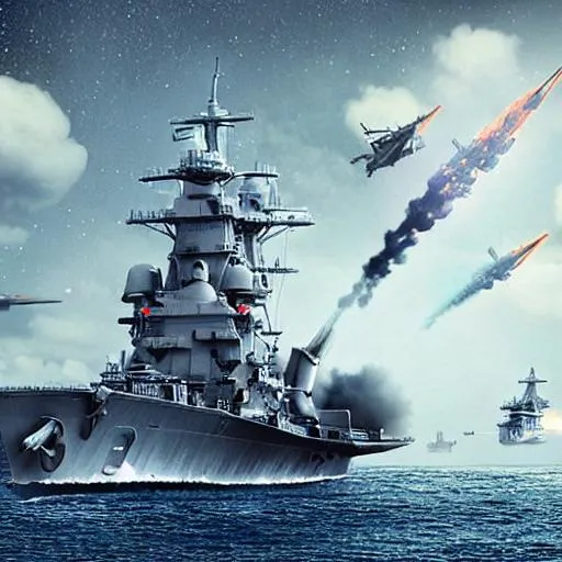 Space ship, warship, battleship, big guns, air attac... | OpenArt