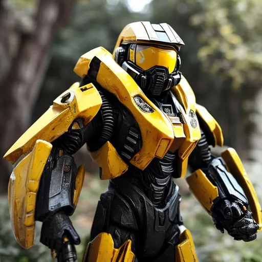 Prompt: Master chief with bumble bee 
