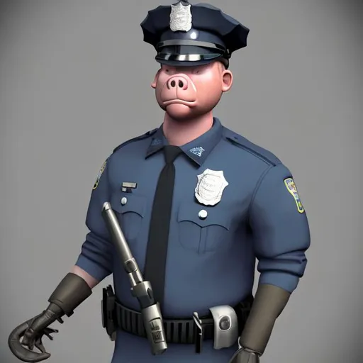 Prompt: Humanoid pig-police officer in full uniform.