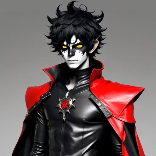 Prompt: Homestuck. Karkat Vantas. Fullbody view, plain background. Drag makeup, high quality render. Rupaul's drag race. Knight of blood, leather 