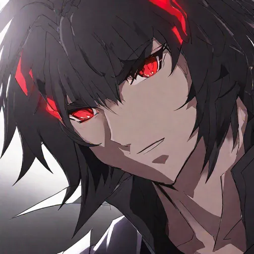 Prompt: Damien (male, short black hair, red eyes) a sadistic look on his face, demon form, fighting, 4k, HD