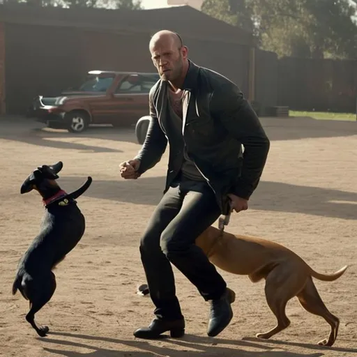 Prompt: Jason Statham dancing on a dog 