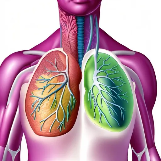 Prompt: Female lungs oxygen anatomy