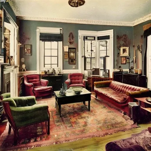 Prompt: 1920s living room colourized