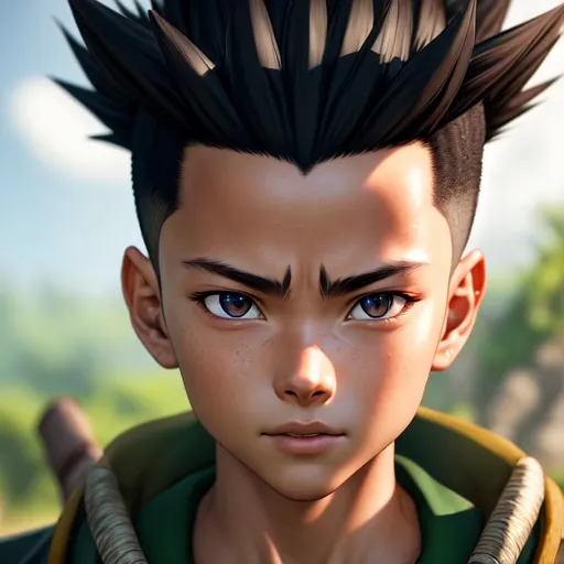 Prompt: Accurate portrait of Gon Freecss, Highly Detailed, Hyperrealistic, sharp focus, Professional, UHD, HDR, 8K, Render, HD, Trending on ArtStation, outdoor, close up, 