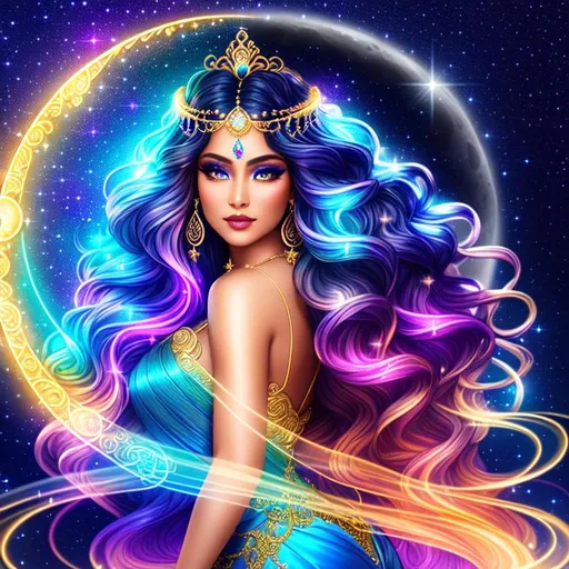 A beautiful moon goddess, large nose, ((intricate lo... | OpenArt