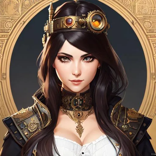 Prompt: #Vasa# character, woman with steampunk eye mask, {background} steampunk city, intricate, elegant, highly detailed, digital painting, artstation, concept art, smooth, sharp focus, illustration, art by artgerm and greg rutkowski and alphonse mucha, 8k,