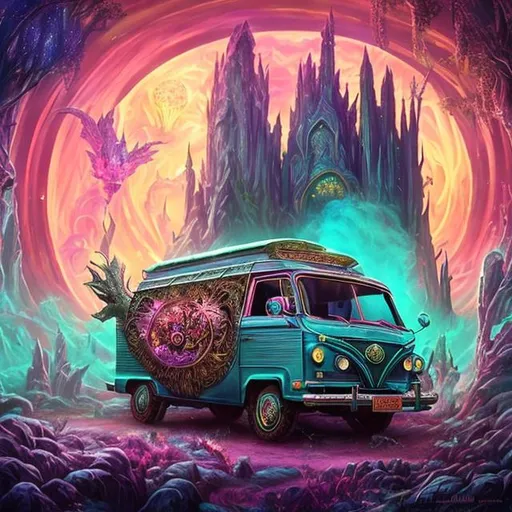 Prompt: Prompt for Epic Fantasy Van Art:

Step into the captivating realm of 1970s-80s van art, where fantasy comes alive in an enchanting scene that begs to grace the back of a van and captivate all who lay eyes upon it.

Theme and Imagery:
Envision a world where enchantment reigns as a strikingly beautiful maiden takes center stage. This maiden, draped in flowing silk that catches the breeze, stands atop a mound of gleaming treasure, her presence radiating both elegance and power. In her hands, she clutches a sword that gleams with an otherworldly light, a symbol of her strength and resolve.

Color Palette:
Infuse the artwork with vibrant, smooth hues reminiscent of the era's iconic palette. Let the dominant shades be a deep Tardis Blue, evoking the boundless cosmos, and a lush Forest Green, reminiscent of the verdant realms of fantasy.

Elements:
Capture the maiden's essence as she holds the gleaming sword, poised for both defense and conquest. In the background, subtly weave the Nordic symbol for Yggdrasil, the World Tree, connecting the fantasy realm to ancient myths and mysticism.

Mood and Feel:
Imbue the artwork with an air of wonder and intrigue, inviting viewers to lose themselves in a dreamy and mysterious narrative where the boundaries of reality are but a distant memory.

Composition:
Craft a balanced composition that directs attention from the captivating maiden to the mound of treasures at her feet. This arrangement should convey both her commanding presence and the tranquility of her surroundings.

Text or Lettering:
Incorporate the following quote into the design using a font that harmonizes with the overall aesthetic: "All that is gold does not glitter, Not all those who wander are lost."

Allow your creative instincts to soar, capturing the quintessential spirit of 1970s-80s van art while infusing your personal touch.