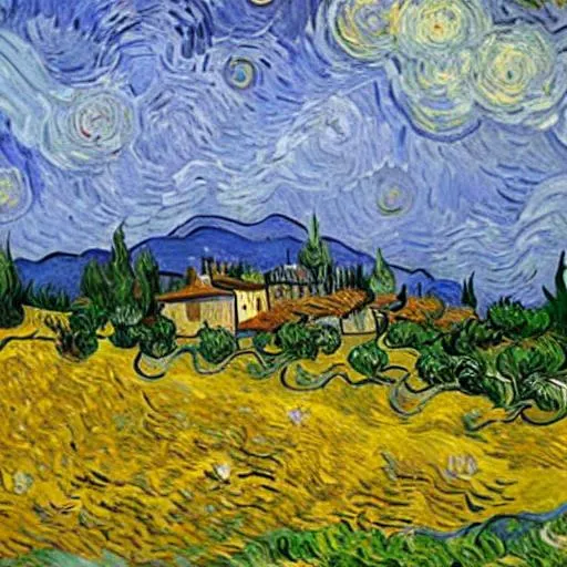 Prompt: Van gogh Tuscan villa and countryside