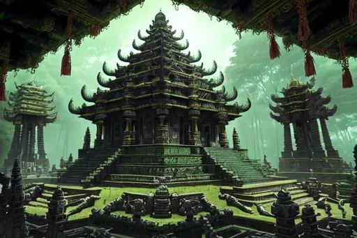 Prompt: The Jungle Temple is a place of mystery and wonder. This temple is located deep in the depths of the jungle, and it is said to be the home of a powerful god or entity. The temple is large and intricate, and it is filled with amazing architecture that makes it seem almost alive. The temple is a testament to the skill and ingenuity of the ancient civilization that created it, and it is a testament to the power of its god or entity. The Jungle Temple is truly a place of awe and wonder that is not to be missed by those who are seekers of knowledge and enlightenment. stream, intricate detail, sunrise, god's rays highly detailed, vivid color, cinematic lighting, perfect composition, 8 k, gustave dore, derek zabrocki, greg rutkowski, belsinski, octane render. High resolution scan, Trending on artstation