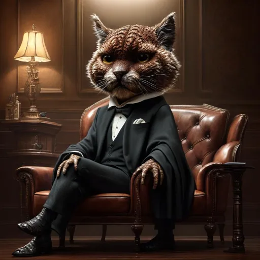 Prompt: ((highest quality)), ((masterpiece)), ((realism style)), finest detail, UHD, intricate), anthropomorphism, puma male dressed as a lawyer, sitting to a couch, drinking coffee, cozy, surrealism, dark lighting, digital art, warm color, 8k, UHD, painting, depth of field, smart reflections
