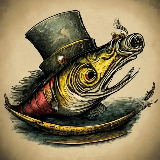A fish that has a tophat and a monocle in old mediev