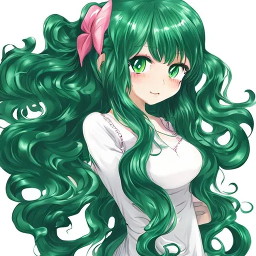 Prompt: cutest anime girl with long wavy green hair
