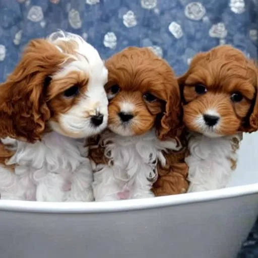 cute cavapoo puppies with a bath OpenArt