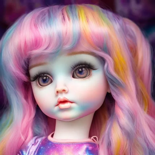 Prompt: Lisa frank style porcelain doll