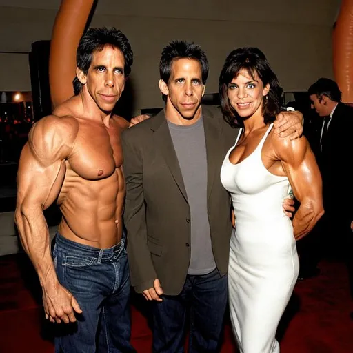 Prompt: Ben Stiller the bodybuilding man goes on his first date 