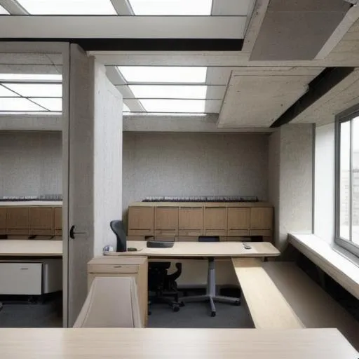 Prompt: brutalist architecture office. with lots of natural light
