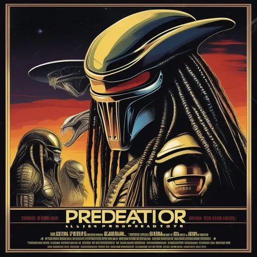 Prompt: alien V predator, retro, cinema poster 
