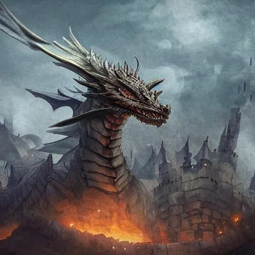 A dragon embodying death sits atop a destroyed castl...