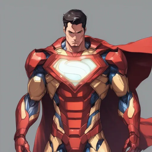 Prompt: Superman in Iron Man suit anime artstyle