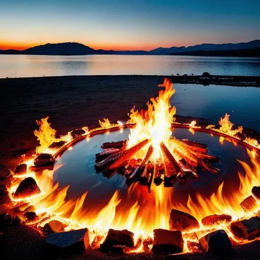 Prompt: Lake of fire, Fire Lake , burning water , flames 