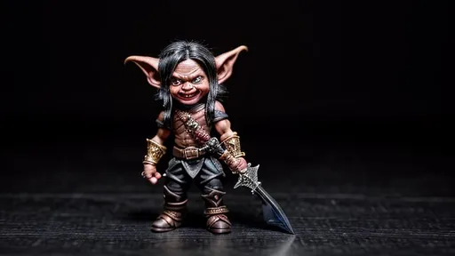 Prompt: {{{Small Male Goblin with Red eyes and pointed teeth}}}, {{Holding a black dagger}}, {Sinister, Evil}, High Quality, Hyper Detailed, Intricate Detail, Dark Colors
