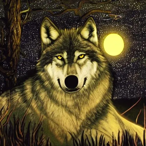 Prompt: wolf eyes glowing at night