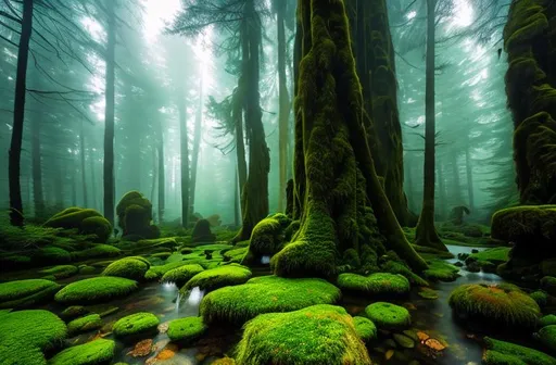 Prompt: moss covered statues, widescreen, 16:9, 8k, front, full body, Epic action pose, epic Instagram, solar, psychedelic, fog, dusk, Twilight, hyperdetailed, intricately detailed, hyper-realistic, fantastical, intricate detail, WIDESCREEN, complementary colors, concept art, masterpiece, NEON oil painting, heavy strokes, splash arts, Wide Angle, Perspective, Double-Exposure, Light, NEON Background, Ultra-HD, Super-Resolution, Massive Scale, Perfectionism, Soft Lighting, Ray Tracing Global Illumination, Translucidluminescence, Crystalline, Lumen Reflections, in a symbolic and meaningful style, symmetrical, high quality, high detail, masterpiece, intricate facial detail, intricate quality, intricate eye detail, highly detailed, highly detailed face, Very detailed, high resolution