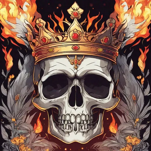 Prompt: Flaming skull wearing a crown anime style