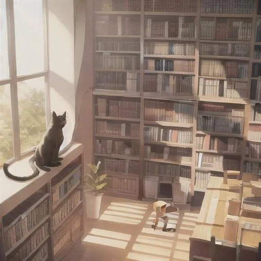 Prompt: cat in the library, sunshine, best quality, masterpiece