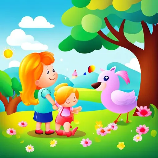 Prompt: adorable german child art with playful nature scene

