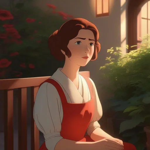Prompt: ghibli movie character based off of scarlett johannson, consistent lighting and mood throughout