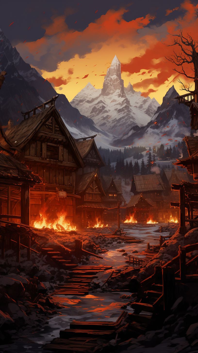 Prompt: a scenic backdrop in the wastelands of civilzations, large beautiful forests and mountains ingrown around the rubble of the old buildings, in the style of Bethesda and Genshin Impact, vibrantly beautiful colors contrasting stale browns --ar 9:16