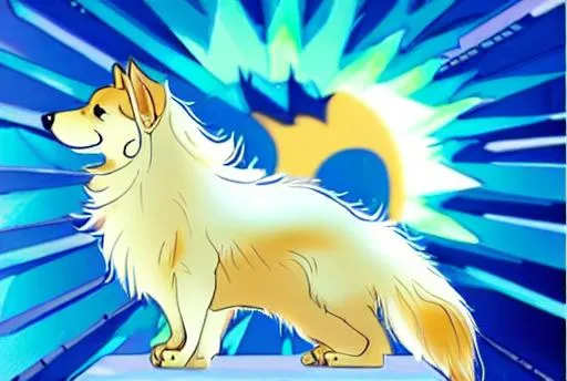 Prompt: golden fursona therapy dog sunshine