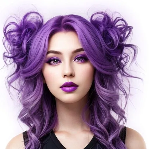 A woman with purple hair, purple eyes, purple lips,... | OpenArt