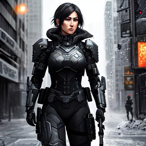 Call of Duty style, older human female, cyborg, deta... | OpenArt