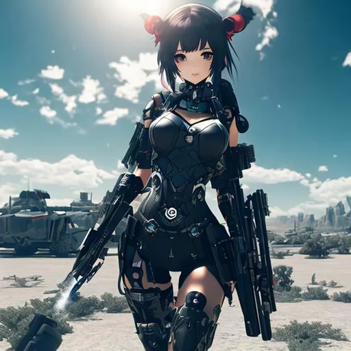 Prompt: Fierce anime girls with robots fighting in a desolate wasteland, savage, gritty, intense, barren, apocalyptic, realistic, intricate details