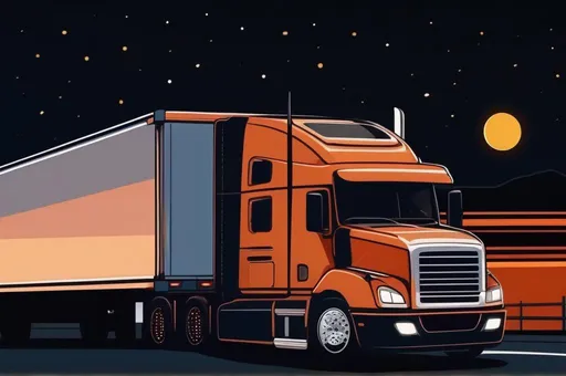 Prompt: Relaxing Truck Driving At Night, drive view.