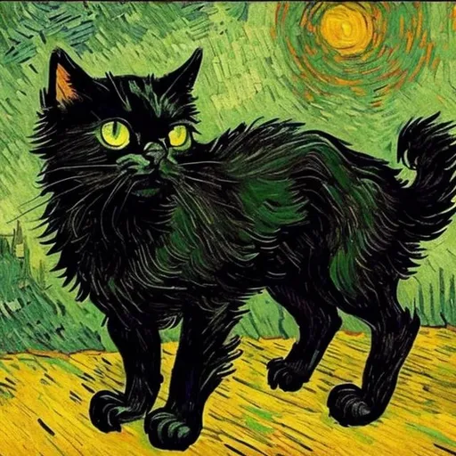 Prompt: Black cat in the style of van gogh