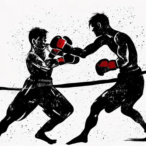 Prompt: two boxer boxing match japanese ink art silhouette