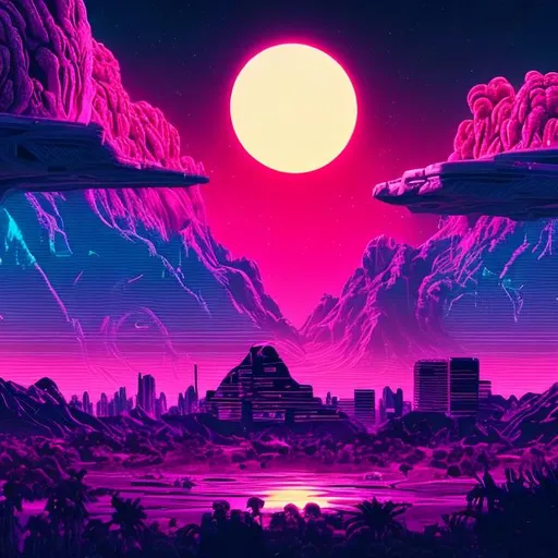Prompt: Synthwave alien landscape
