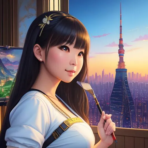 Prompt: painting a detailed painting of gorgeous female giantess standing a miniature Tokyo landscape, with famous landmarks, miniature buildings, people that looks like toys to her, unfinished portrait  5d cgi on canvas by Rossdraws. detailed, beautifully lit, color dodge glow, extreme shading and lighting color theory tutorial" ": Nikon D850 highly detailed digital painting elegant extremely detailed fantasy studio Ghibli, crisp quality, colorful, very cute, digital painting sharp focus, elegant, extremely detailed, intricate portrait photorealistic, very attractive beautiful, fantastic view, hyperrealistic,Greg Rutkowski intricately detailed Alphonse Mucha Amanda Sage Kelly Freas Jean Tinguely Julia Pott Josephine Wall 4K 64 megapixels 8K resolution CryEngine Unity 3D Unreal Engine Unreal Engine 5 Octane Render VRay ZBrush Central ZBrush Central, beautiful face, beautiful body, beautiful eyes,