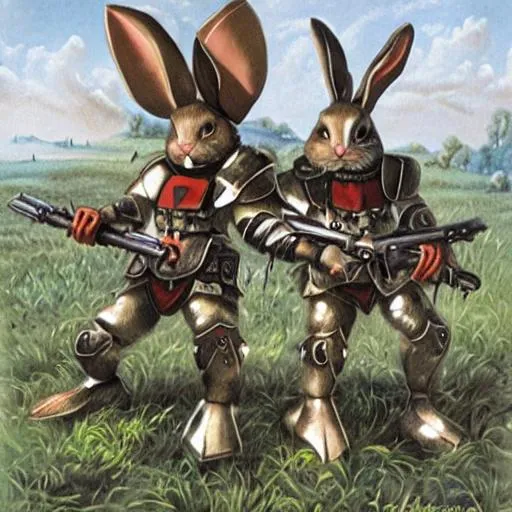 Prompt: rabbit soldiers in armor