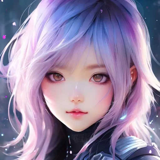 Prompt: 1 girl, hyper realistic watercolor, Genshin Impact,
High tech outfit, masterpiece, beautiful, pretty, kawaii anime girl, hyperrealistic watercolor, silver hair, masterpiece, smooth soft skin, big dreamy eyes, beautiful fluffy volume hair, symmetrical, anime wide eyes, soft lighting, detailed face, wlop, rossdraws, concept art, digital painting, looking into camera, hyper realistic masterpiece, highly contrast water color pastel mix, sharp focus, digital painting, pastel mix art, digital art, clean art, professional, contrast color, contrast, colorful, rich deep color, studio lighting, dynamic light, deliberate, concept art, highly contrast light, strong back light, hyper detailed, super detailed, render, CGI winning award, hyper realistic, ultra realistic, UHD, HDR, 64K, RPG, UHD render, HDR render,