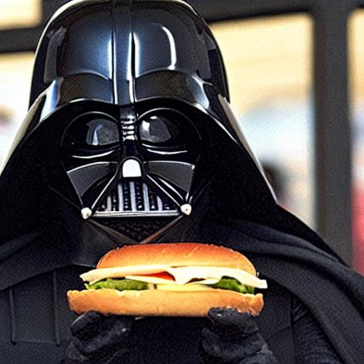 Darth Vader eating a burger