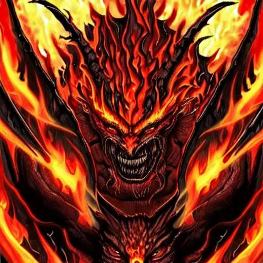 Prompt: Demonic force, flames, magma, volcano, bleeding, blood, animalistic, demonic, draconic,