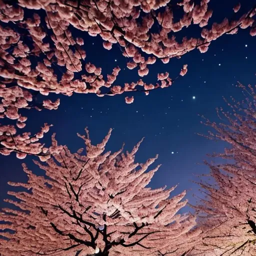Prompt: cherry blossom tree at night with stars
